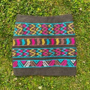 Cross-stitched Multi-color Cache Wool Skirt